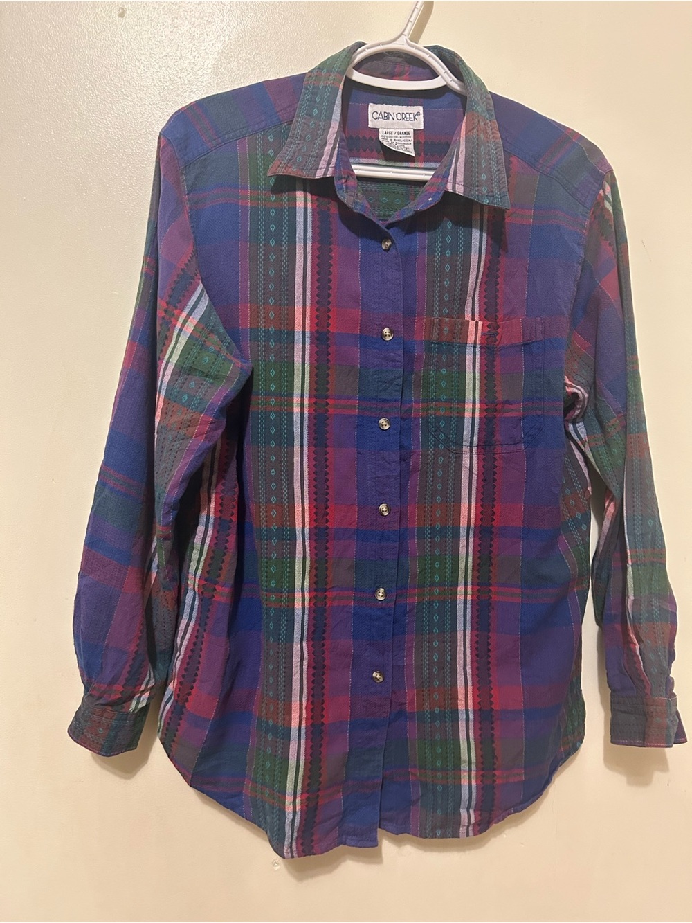 VTG Cabin Creek 90s Ling Sleeve Funky Colorful Woven Funky Button-Down Shirt L